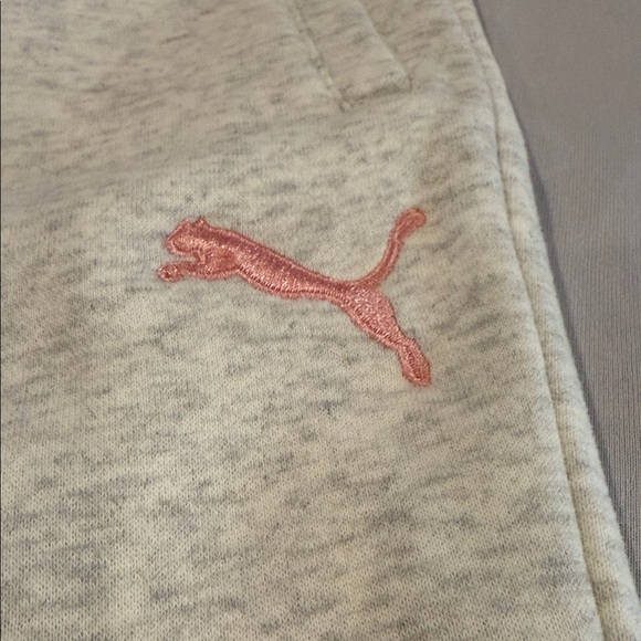 Puma Girl’s Grey Heather & Pink Sweatpants Fleece Cuffed Size M (7/8) - Picture 3 of 10